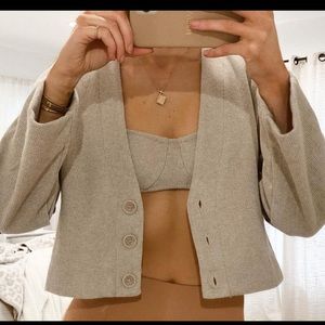 Tan cardigan crop top set